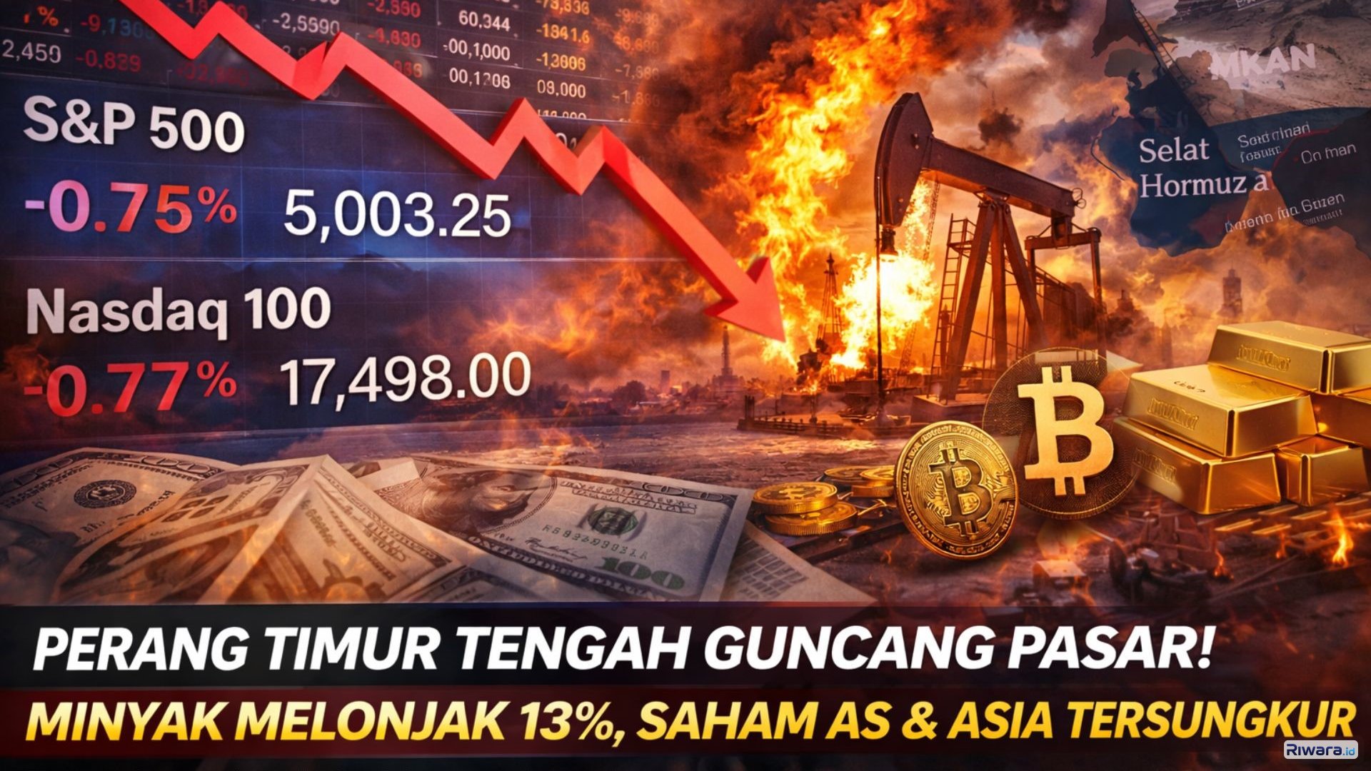 Perang Timur Tengah Guncang Pasar! Minyak Melonjak 13%, Saham AS dan Asia Tersungkur