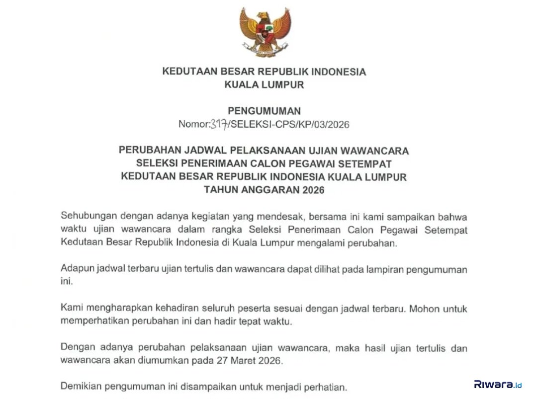 KBRI Kuala Lumpur Umumkan Jadwal Tes Wawancara Calon Pegawai Setempat 2026