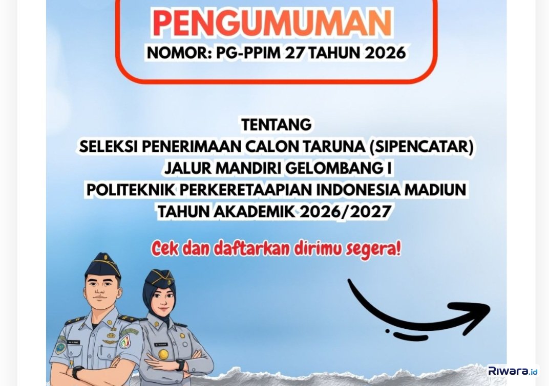 Politeknik Perkeretaapian Indonesia Madiun buka Pendaftaran SIPENCATAR 2026 Jalur Mandiri
