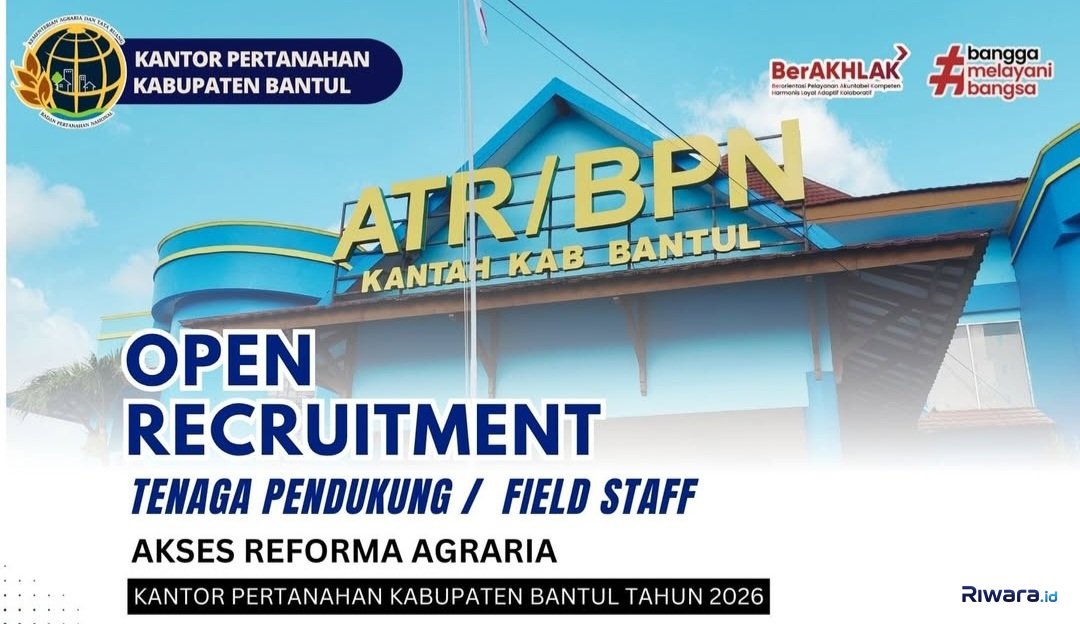 Kantor Pertanahan Kabupaten Bantul Membuka Lowongan Tenaga Pendukung Akses Reforma Agraria 2026