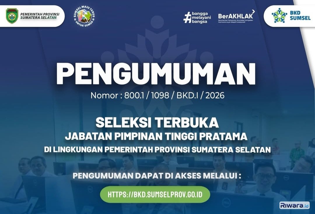 Pemprov Sumatera Selatan Membuka Seleksi JPT Pratama Tahun 2026