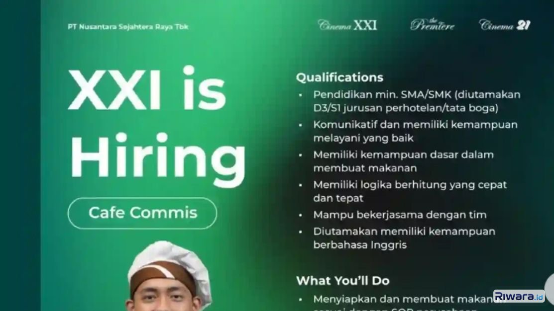 Mau Kerja di Bioskop? XXI Buka Lowongan Cafe Commies Untuk Lulusan SMA, Cek Syaratnya