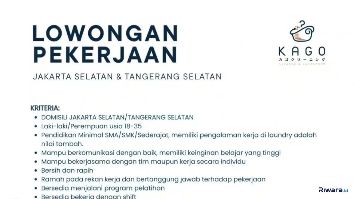 Kago Laundry Buka Loker Produksi, Tanpa Syarat Ijazah D3/S1!, SMA Masuk!