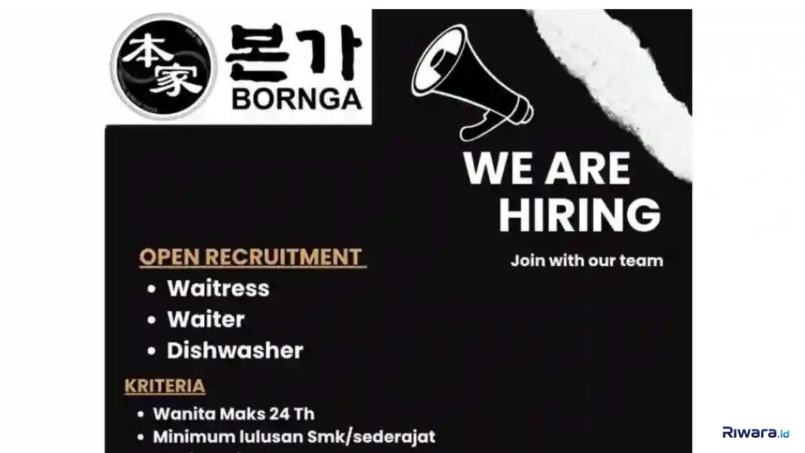 Langsung Kerja! Walk In Interview Restoran Bornga Blok M untuk Lulusan SMA/SMK, Cek Syaratnya!