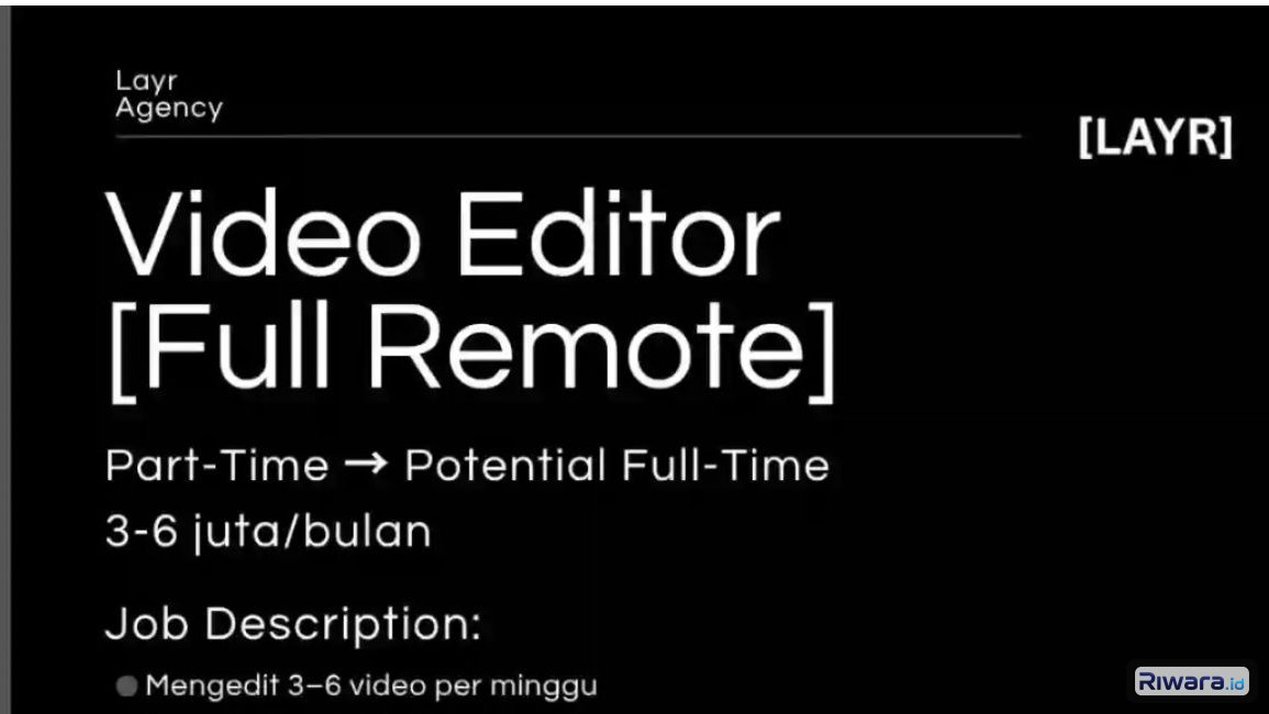 Lowongan Video Editor Layr Agency: Kerja Full Remote (WFA), Gaji Hingga Rp6 Juta!