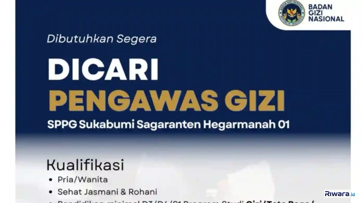 Lowongan Kerja Pengawas Gizi Dapur MBG untuk Fresh Graduate, Daftar Segera!