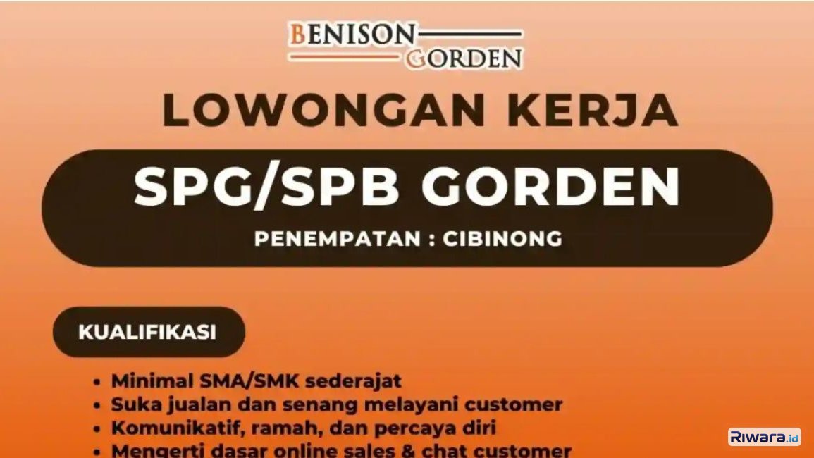 Lulusan SMA/SMK Merapat! Benison Gorden Buka Lowongan Kerja SPG & SPB di Cibinong, Cek Syaratnya di Sini