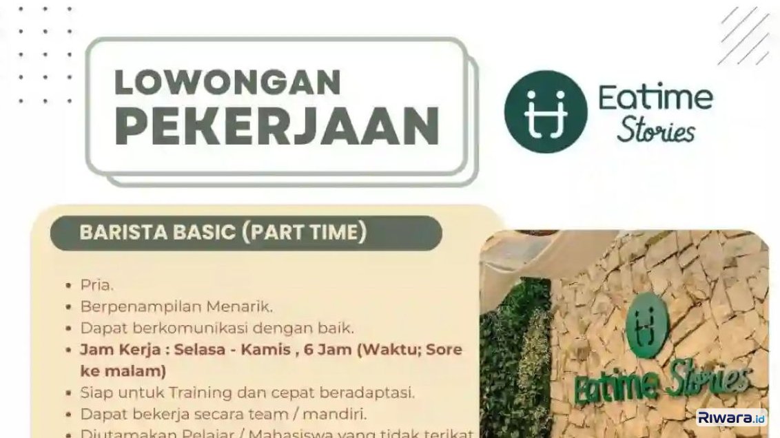 Lowongan Kerja Barista & Waiters Eatime Storie Jakarta Barat, Cek Kualifikasinya...
