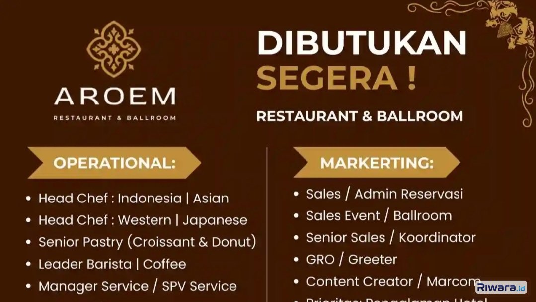 Banyak Posisi Buka! Aroem Restaurant & Ballroom Buka Lowongan Kerja Besar-besaran, Cek Syaratnya di Sini