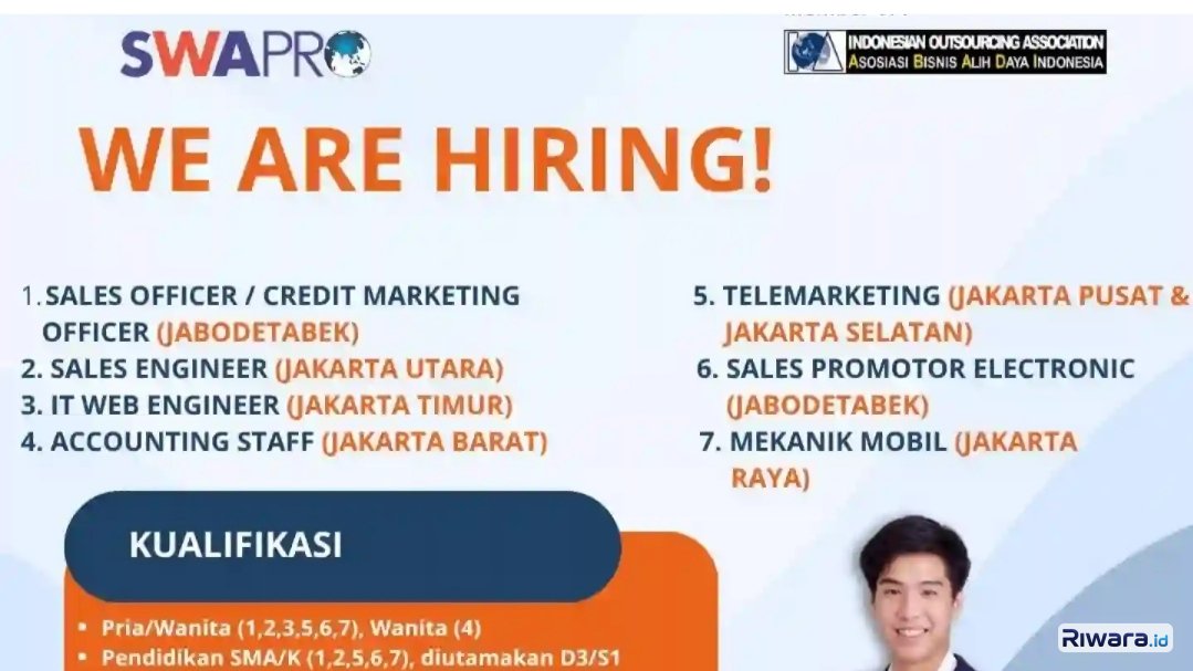 Lowongan Kerja Swapro International Jakarta untuk Lulusan SMA/SMK hingga S1, Cek Posisinya!