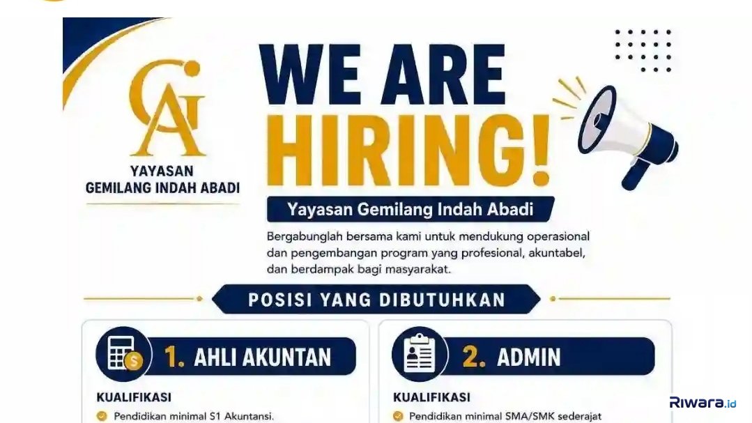 Cari Admin dan Akuntan, Yayasan Gemilang Indah Abadi Buka Loker untuk Usia hingga 35 Tahun