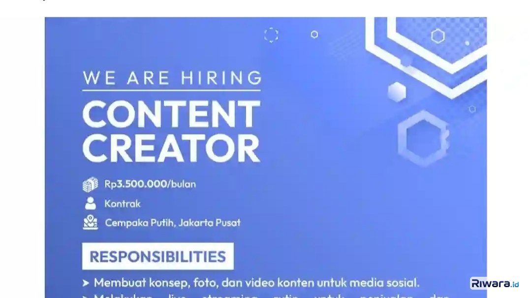 Lowongan Content Creator, Gaji Bisa Tembus Rp3 jutaan, Lamar Segera