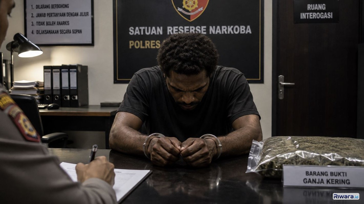 Polisi Ringkus WNA Papua Nugini di Jayapura, 40 Paket Ganja Siap Edar Disita dari Gubuk Rahasia