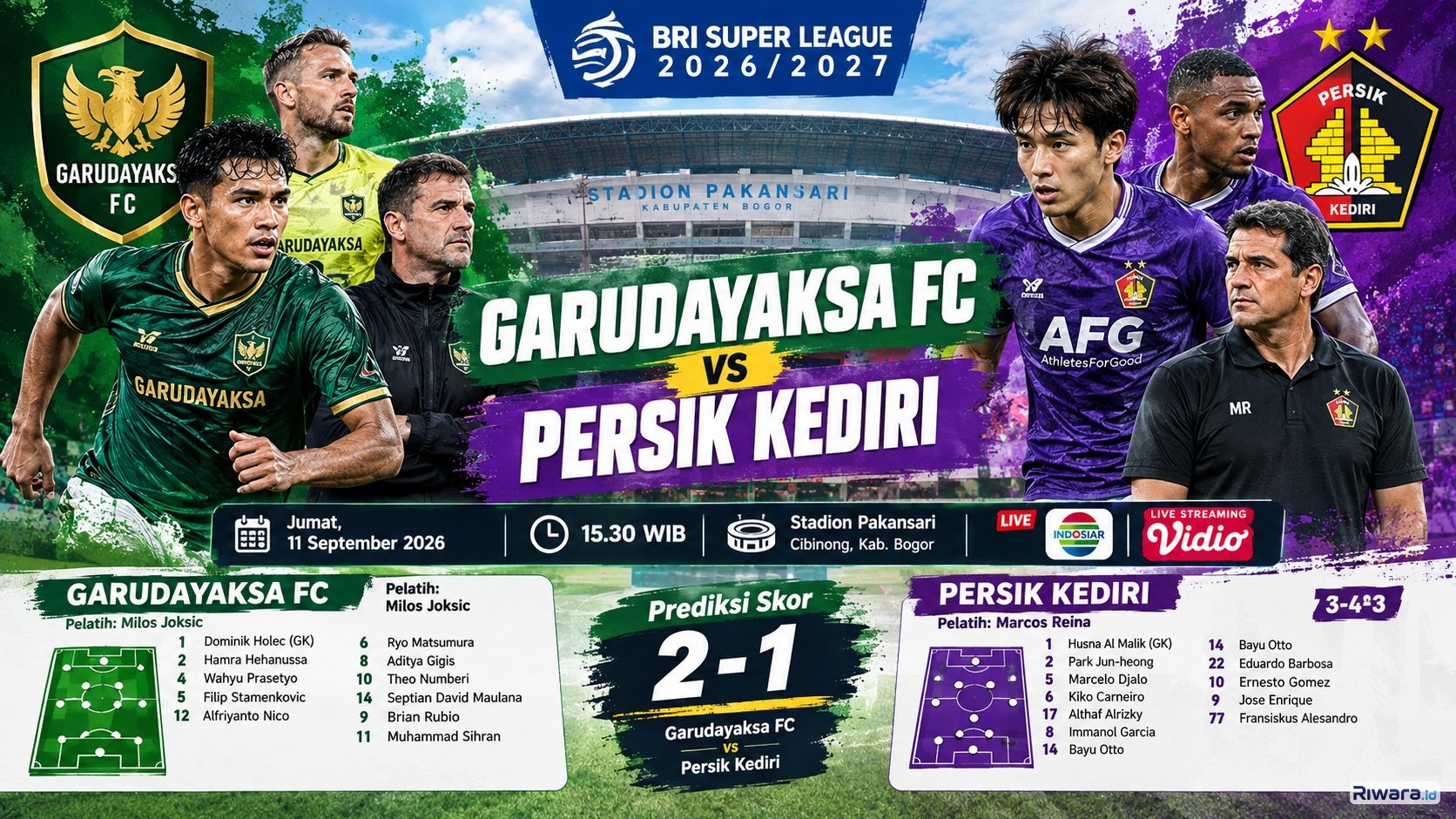 Pertaruhan Harga Diri! Prediksi Skor Garudayaksa FC vs Persik Kediri di BRI Super League 2026 Hari Ini