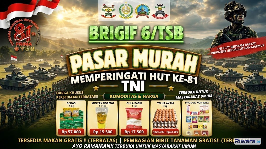 Sambut HUT ke-81 TNI, Brigif 6 Kostrad Gelar Pasar Murah dan Bagi Sembako di Sukoharjo